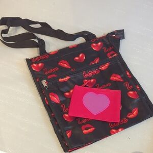 Black‎ and Red Love Print Tote Bag w Matching Coin Purse